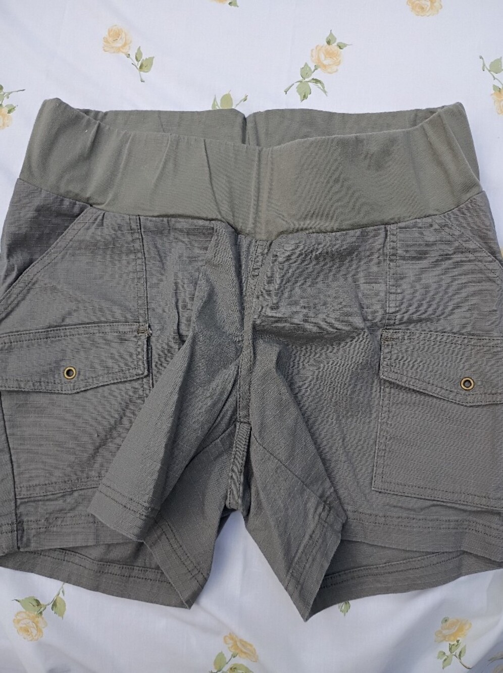 Maternity Olive Cargo Shorts with Stretch Waistband